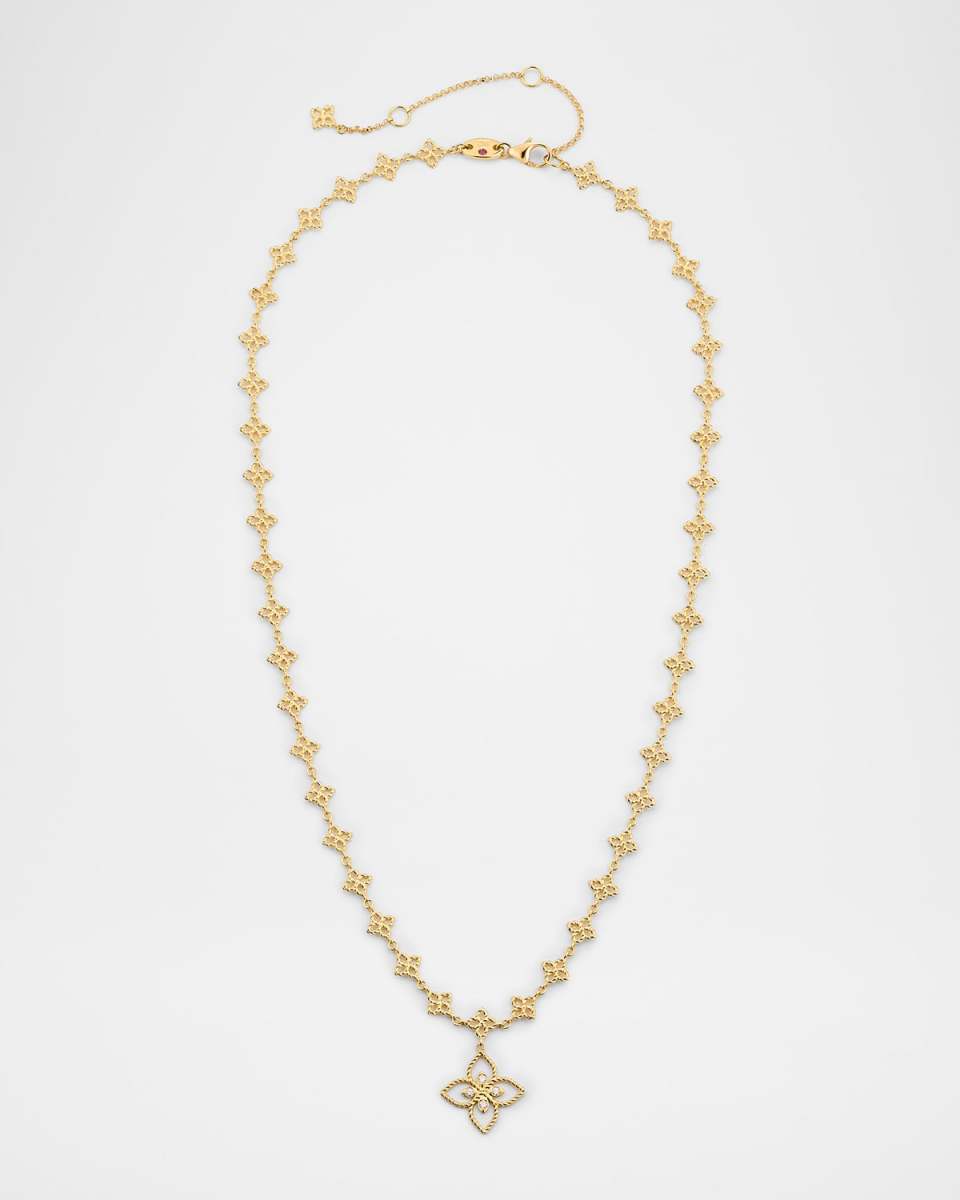 18K Yellow Gold Principessa Diamond Flower Pendant Necklace